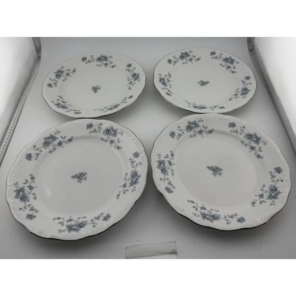 Johann Haviland Other - Johann Haviland Bavaria Plates Blue Floral Silver Rim‎ Set of 4